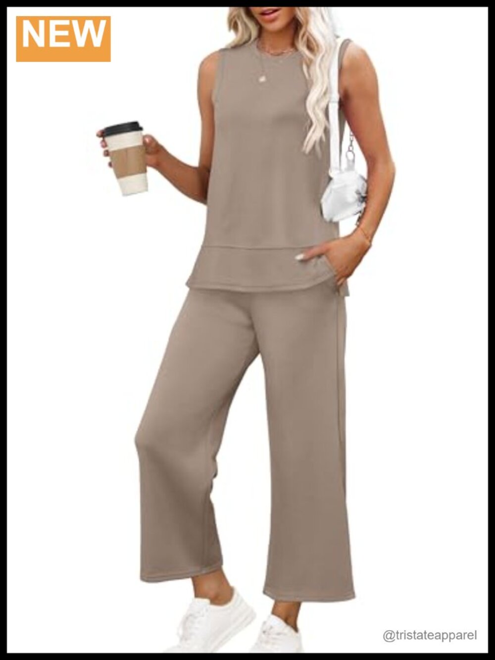 Women's 2 Piece Outfit Tank Top Wide Leg Pants Lounge Set Sleeveless